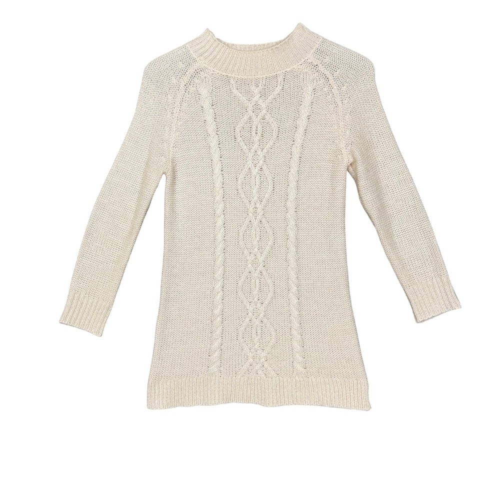 LOFT Sweater Womens Small Cream Cable Knit Fishermans‎ Long Sleeve Pullover